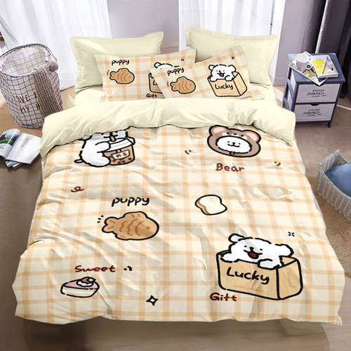 线条小狗纯棉四件套全棉卡通可爱被套儿童学生宿舍床上用品三件套