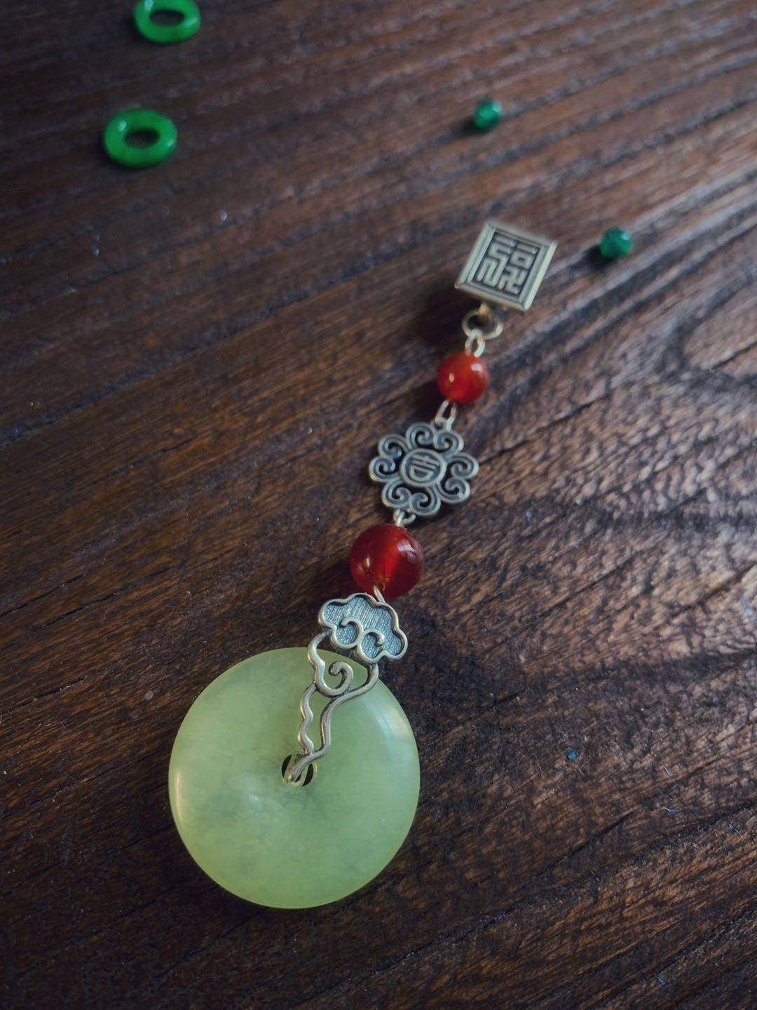 雅钰定制 中式服饰复古女旗袍配饰银压襟短款流苏挂件平安扣喜乐