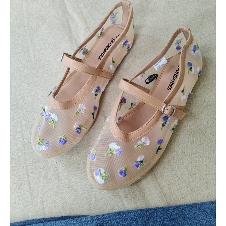 外贸春秋季女仙女风刺绣网纱单鞋