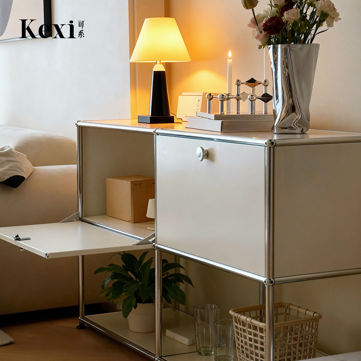 中古风包豪斯模块柜不锈钢餐边柜