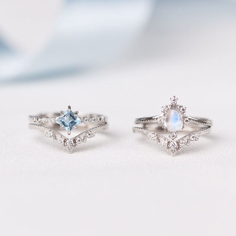 月光石戒指女纯银轻奢套戒可调节