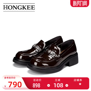 牛皮漆皮粗跟通勤女单鞋 Hongkee 新款 2026春季 H816D101 红科乐福鞋