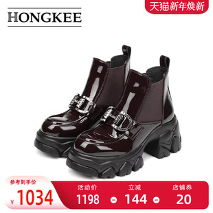 女靴切尔西及踝靴HA84M406 厚底时尚 Hongkee 红科短靴2024秋冬新款