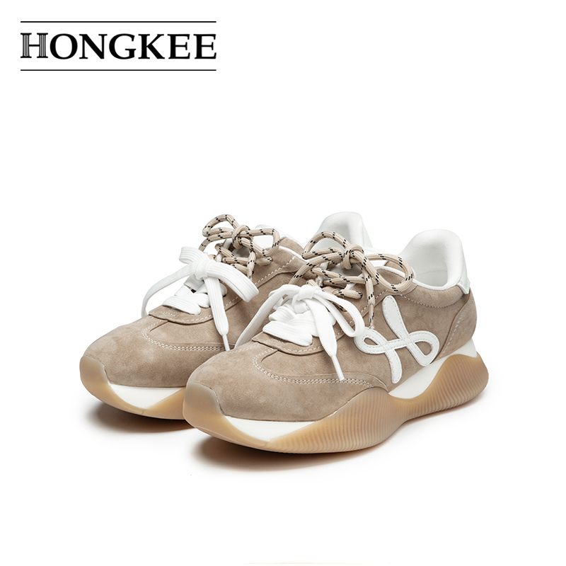 Hongkee/红科女鞋2025秋季新款厚底德训鞋运动休闲阿甘鞋HD95D304
