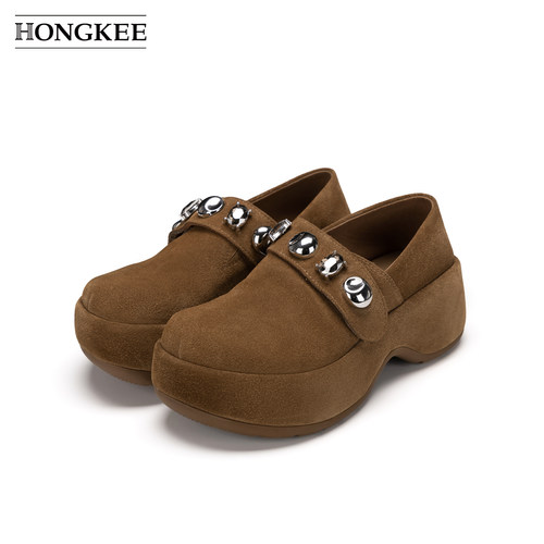 Hongkee/红科女鞋2026秋季新款时尚复古个性厚底深口单鞋H146J300