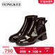 牛漆皮粗跟时装 Hongkee 红科短靴2025新款 靴气质女靴子H815D412