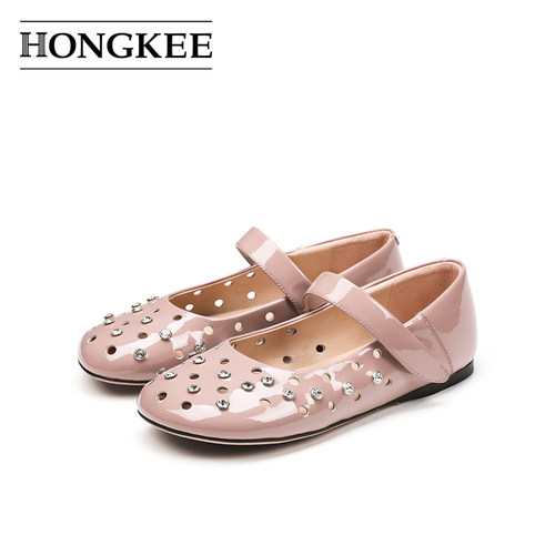 Hongkee/红科平底鞋女2025春夏新款水钻透气孔浅口玛丽珍H055S200