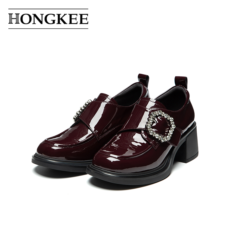 Hongkee/红科女鞋新款2025秋季时尚气质粗跟通勤职业单鞋H815D306