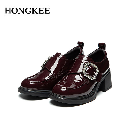 Hongkee/红科女鞋新款2025秋季时尚气质粗跟通勤职业单鞋H815D306