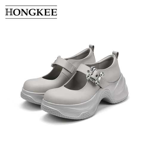 Hongkee/红科单鞋女2025新款英伦风厚底小皮鞋舒适玛丽珍H805D103