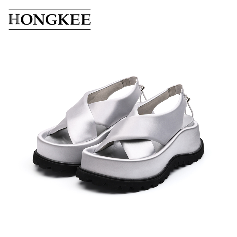 Hongkee/红科凉鞋女款夏季2025新款厚底交叉带时尚女鞋H805D212