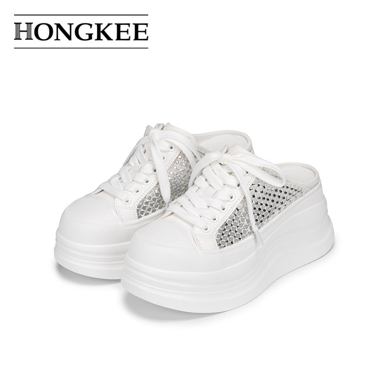 Hongkee/红科夏季女鞋网面包头拖鞋外穿穆勒厚底休闲鞋HC56X211