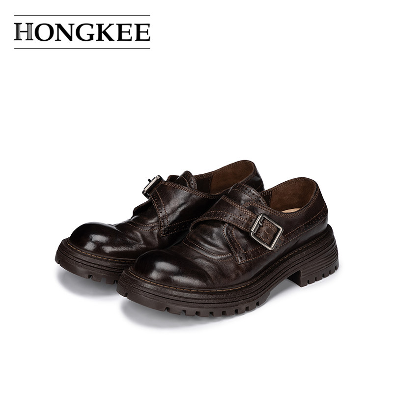 Hongkee/红科2026新款女鞋复古马皮深口单鞋英伦风小皮鞋H596S101,女鞋,深口单鞋,淘宝优惠券,粉丝福利购,淘宝优惠卷