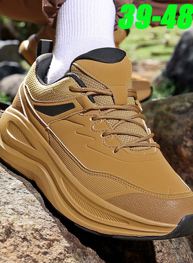 48特大码户外运动休闲登山鞋45男土黄色皮面防水旅游波鞋47防滑46