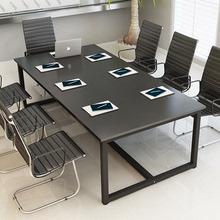 小型简易黑色会议桌长桌长方形简约现代4人6人 10人2米大办公桌子