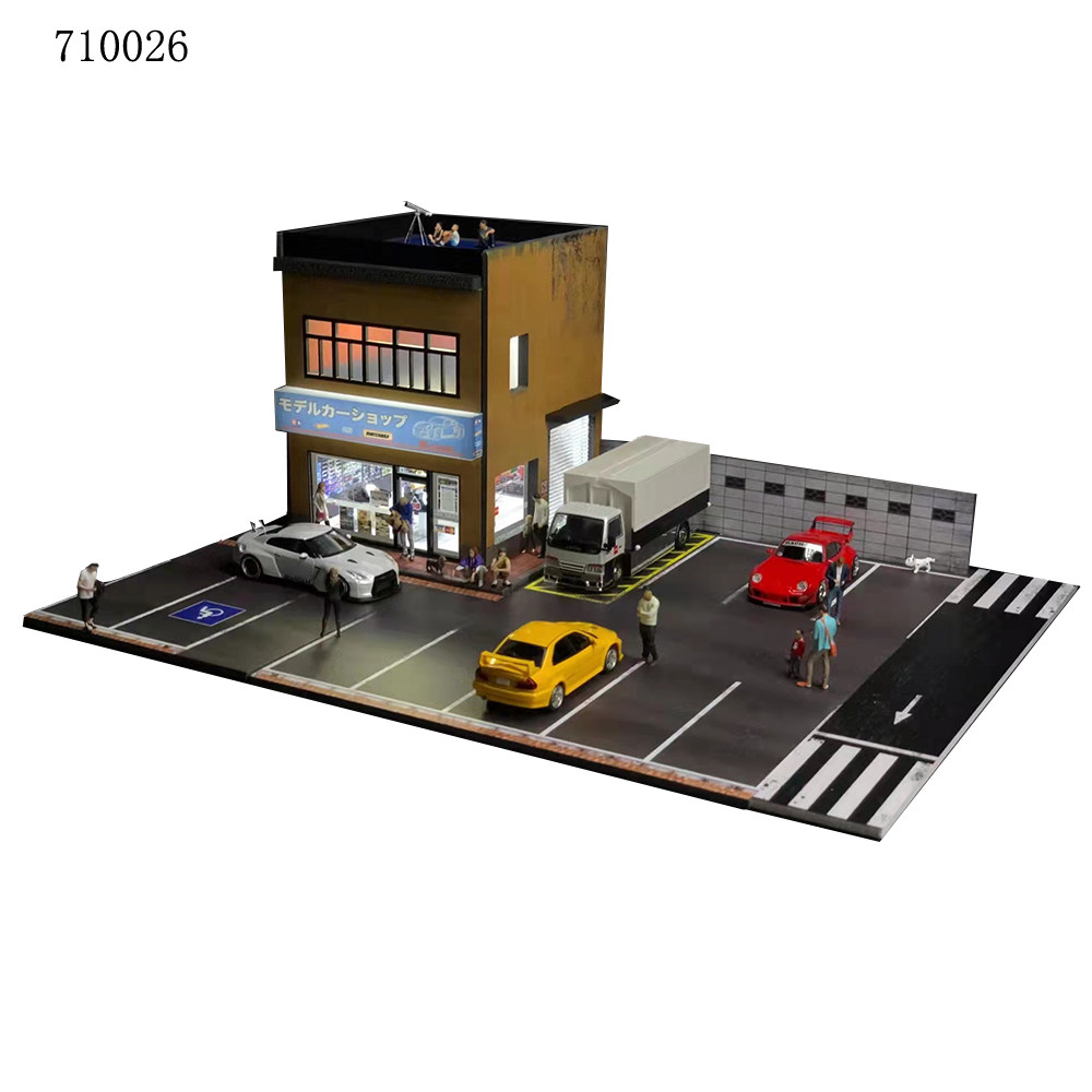 GFANS 1/64 建筑场景模型商店停车场微缩塑料拼装玩具710026