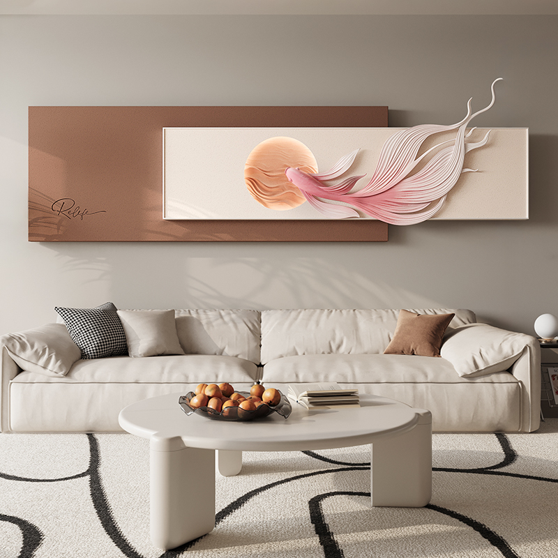 福雕新款3d立体装饰画客厅茶室浮雕画壁挂画灯光画现代高级感叠画图片