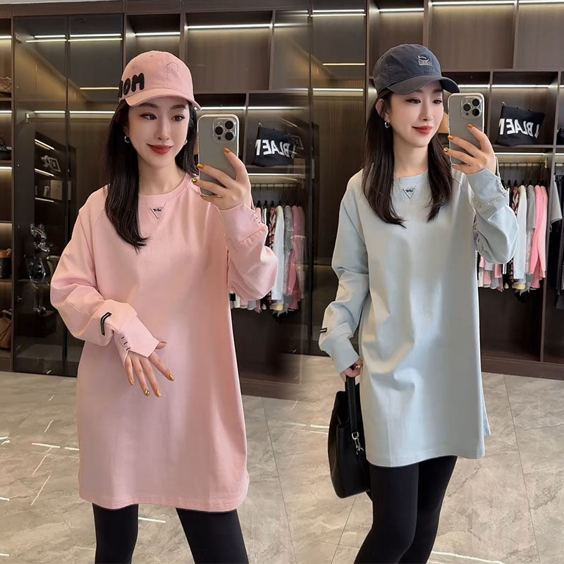 休闲大衫女2026春季新款设计感糖果色减龄洋气宽松显瘦中长款t恤