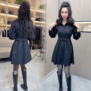 气质减龄木耳边腰抽绳遮肉显瘦百搭连衣裙冬 新款 衬衫 裙女2026春季