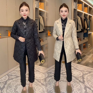 领百搭薄棉风衣外套 西装 欧货棉服女2025冬新款 气质收腰显瘦中长款