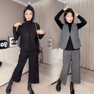 女通勤气质马夹阔腿裤 套装 显瘦高级感毛呢两件套冬 时尚 2025春新款