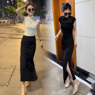 女人味时尚套装女2026夏季新款气质修身显瘦网纱t恤半身裙两件套