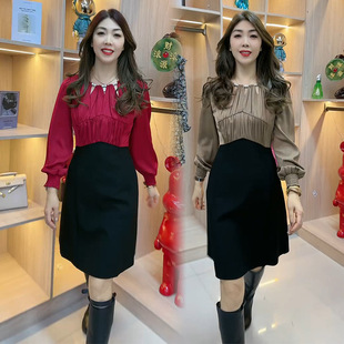 欧货气质连衣裙女2024春季 拼接设计高级感名媛高腰显瘦a字裙 新款