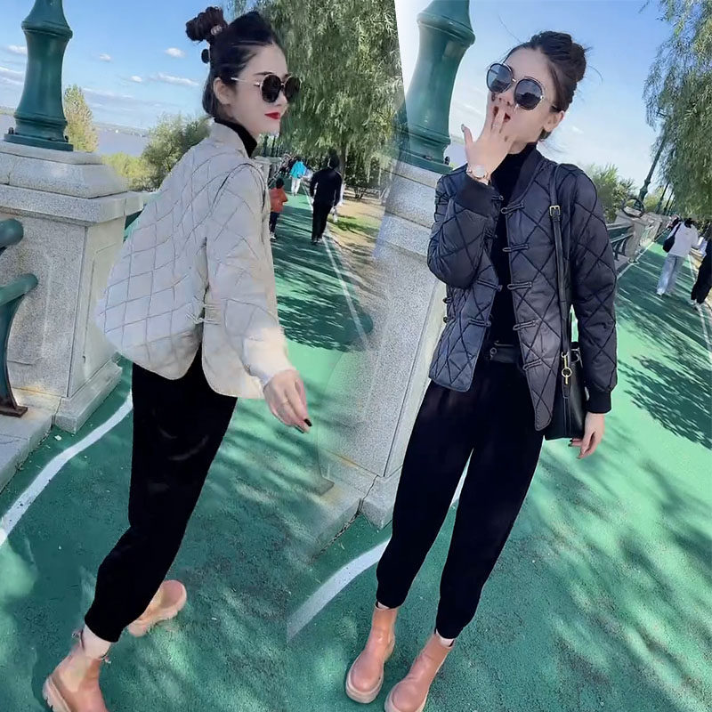 通勤宽松盘扣棉服侧开叉二棉外套