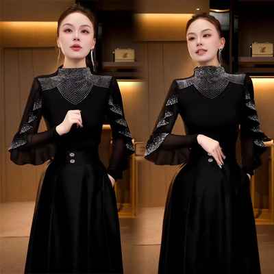 长袖通勤荷叶边烫钻假两件t恤