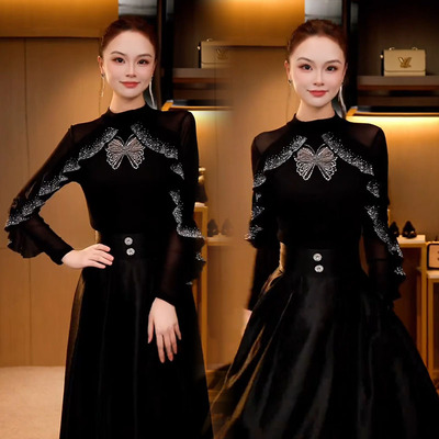 长袖通勤荷叶边重工烫钻t恤打底