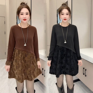 欧货连衣裙女26秋冬新款气质韩版遮肉显瘦蕾丝拼接百搭短款打底裙