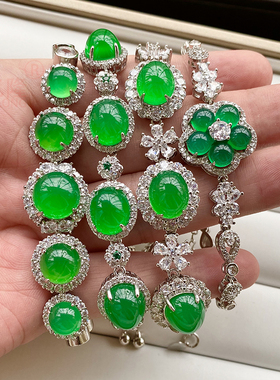 天然冰种玉髓手链女款翡翠色手串镶嵌宝石首饰白玉绿色玛瑙手链子