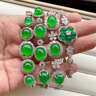 天然冰种玉髓手链女款 翡翠色手串镶嵌宝石首饰白玉绿色玛瑙手链子