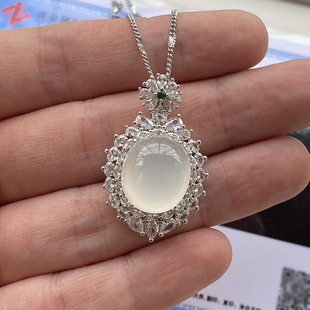 天然冰种玉髓吊坠女款 翡翠色镶嵌宝石透白玉挂件玛瑙项链子挂坠子
