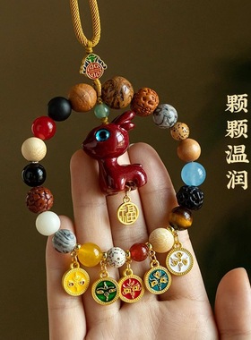 朱砂一鹿平安汽车挂件车载内饰吊坠后视镜五路财神高档礼物