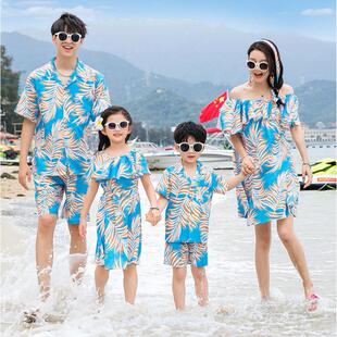 海南岛服套装亲子装父子装衬衫夏威夷儿童姐弟装海滩度假一家三口
