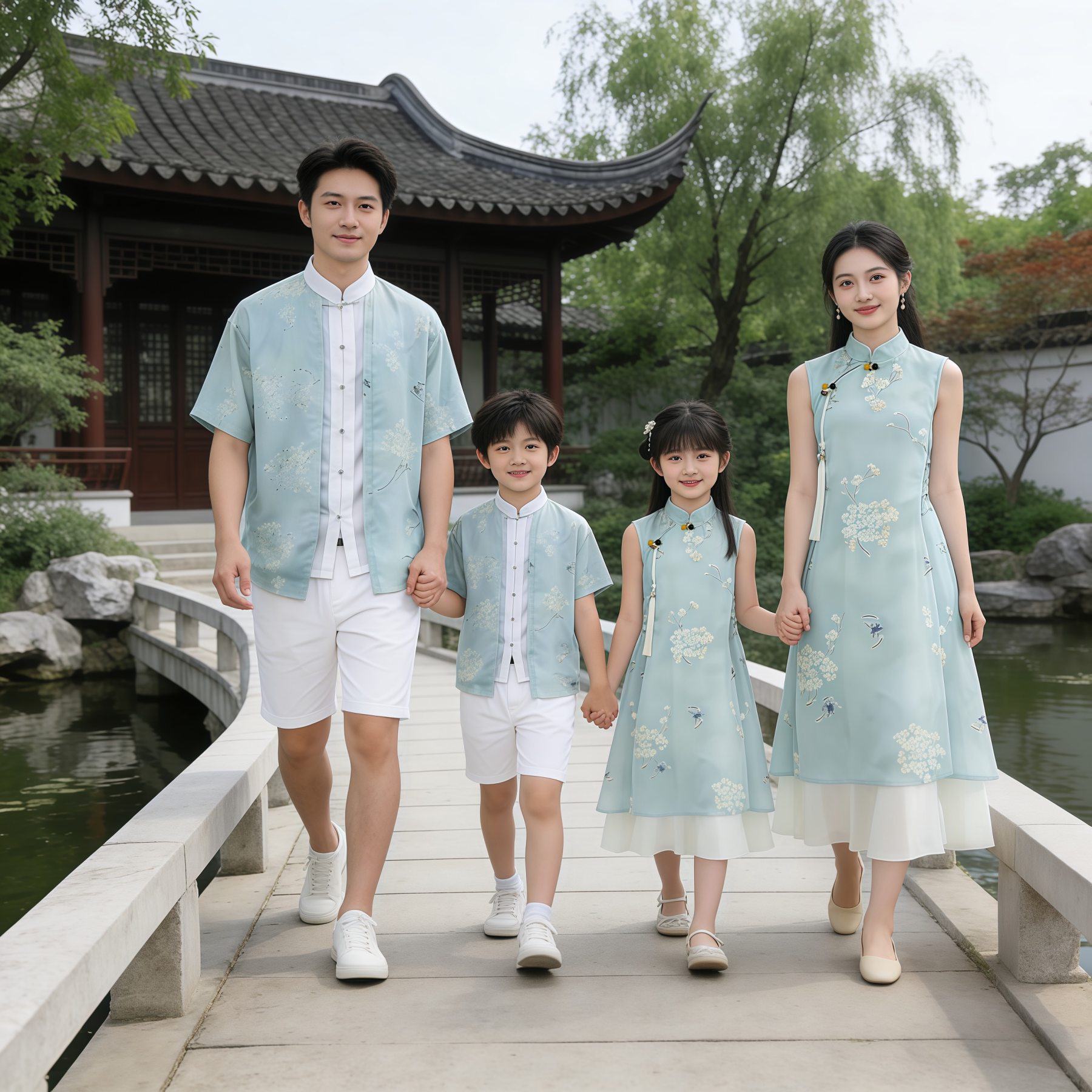 新中式亲子装母女旗袍原创中国风母子汉服父子唐装生日礼服全家福