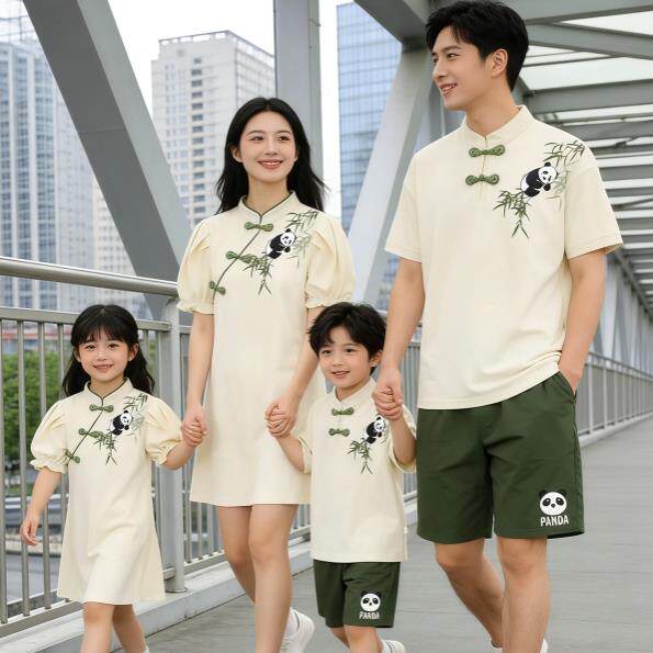 中国风亲子装2026夏季父子唐装汉服母女母子旗袍姐弟装中式全家装