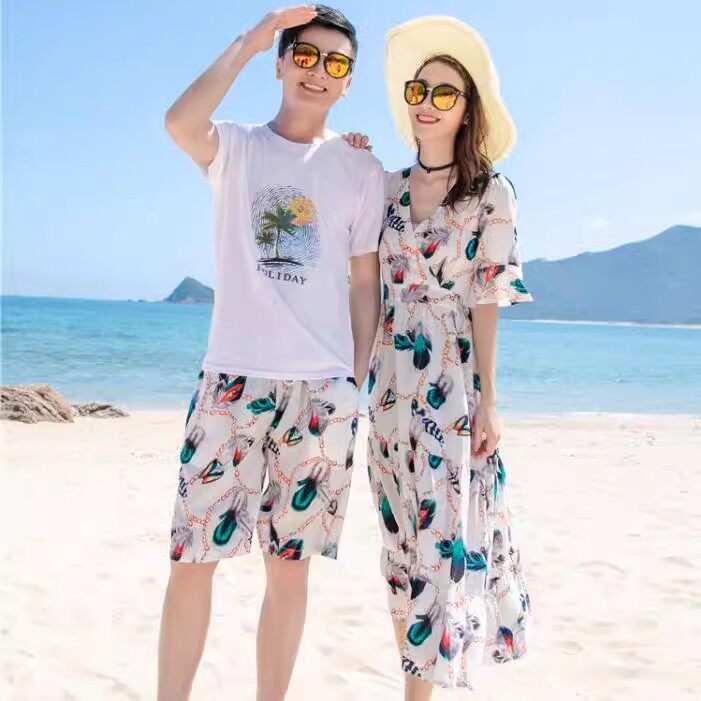 夏威夷风沙滩情侣装夏高级三亚泰国巴厘岛旅游拍照海边度假男套装