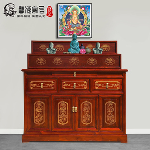 佛龛立柜供台家用实木描金大供桌三层带门佛柜密宗佛台供奉桌 藏式