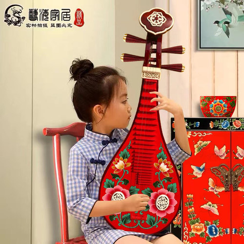 复古手绘乐器壁饰彩绘儿童琵琶中式创意家居装饰品初学者入门练习