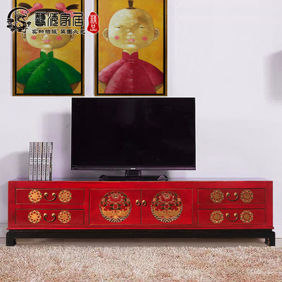 新中式风实木彩绘简易整体地柜