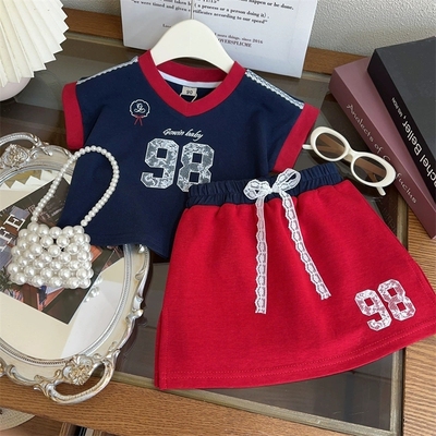 2025夏季女童印花短袖裙裤套装