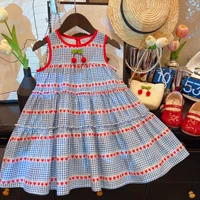 Голубая вишневая клетчатая юбка