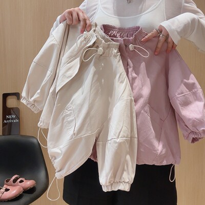 女童休闲外套2025秋季新款韩版儿童洋气纯色夹克衫儿童防风冲锋衣