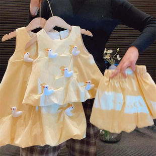 女童卡通姊妹套装2025夏季新款韩版儿童背心短裤两件套无袖连衣裙