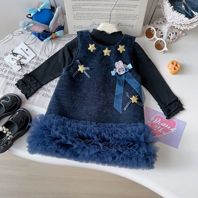 2025秋冬女童加绒背心裙套装