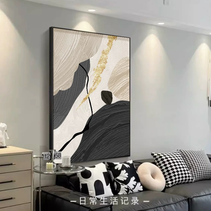 现代简约黑白灰装饰画肌理沙发背景墙挂画玄关抽象挂画客厅落地画图片