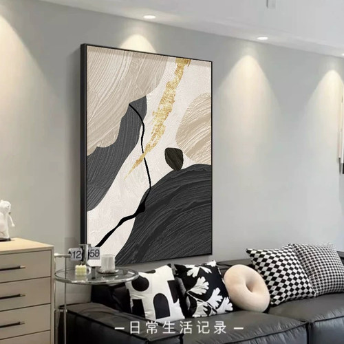 现代简约黑白灰装饰画肌理沙发背景墙挂画玄关抽象挂画客厅落地画