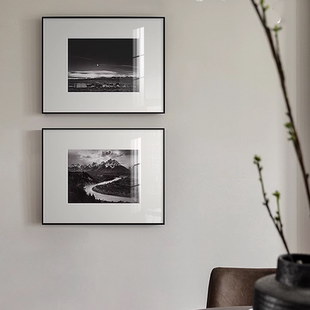 安塞尔亚当斯风景黑白摄影作品挂画小众艺术家装饰画现代美式壁画